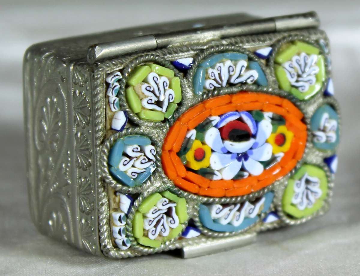 Italian pill box with enamel embellishment