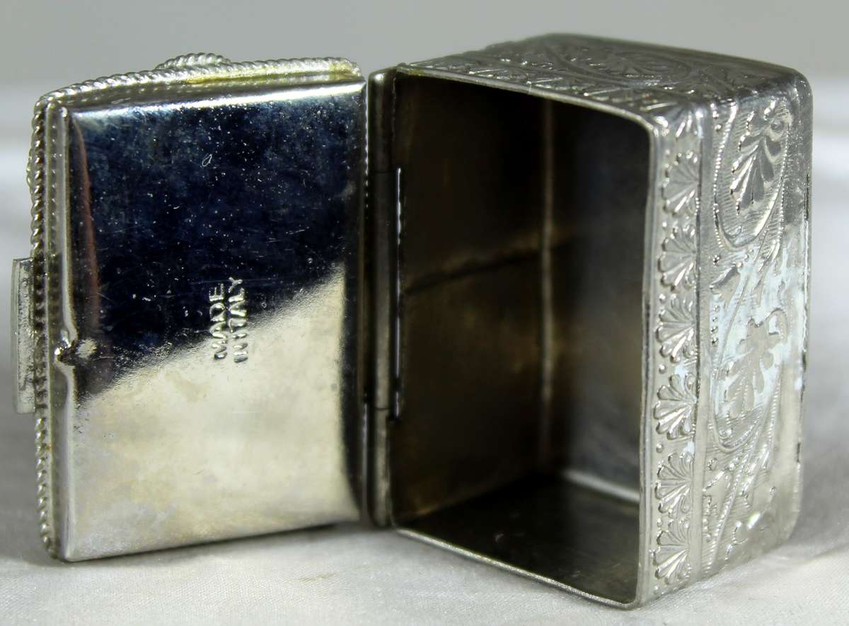 Italian pill box with enamel embellishment