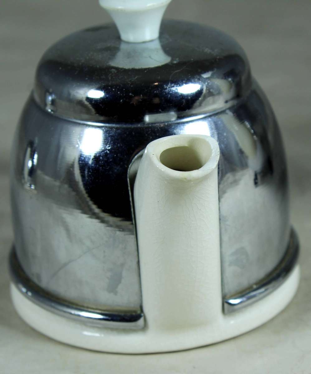 Chrome plated vintage ceramic tea set