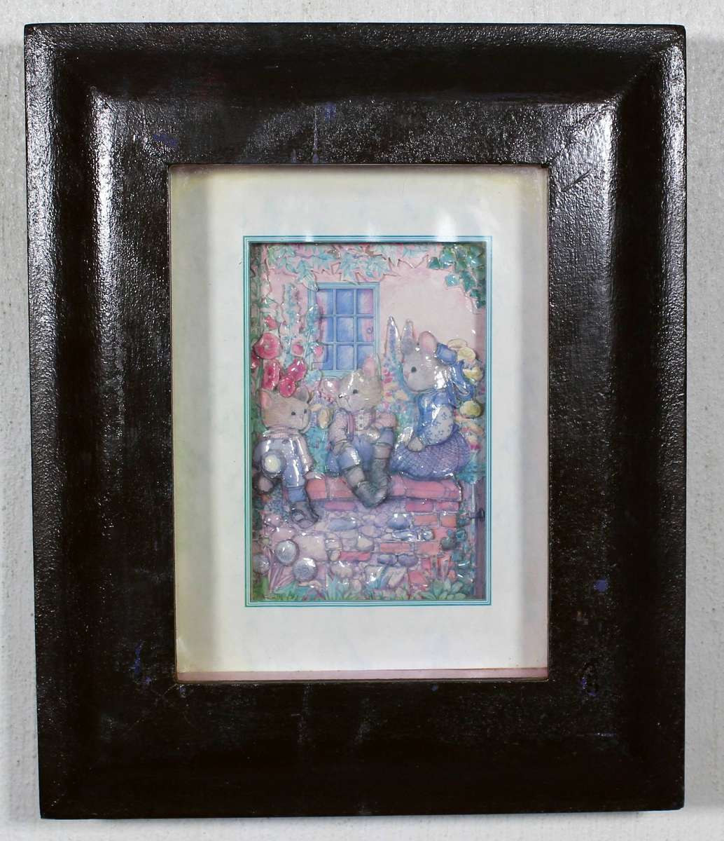 Framed 3D bunny's sitting on the wall