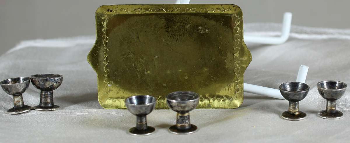 Miniature brass tray with glasses