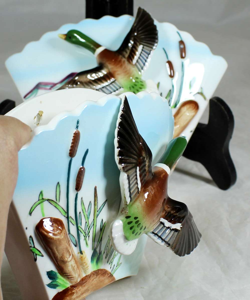 Mallard ducks - pair of wall pockets