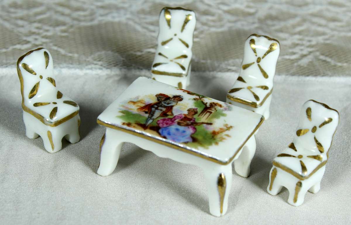 Miniature Limoges - Victorian themed table with four chairs