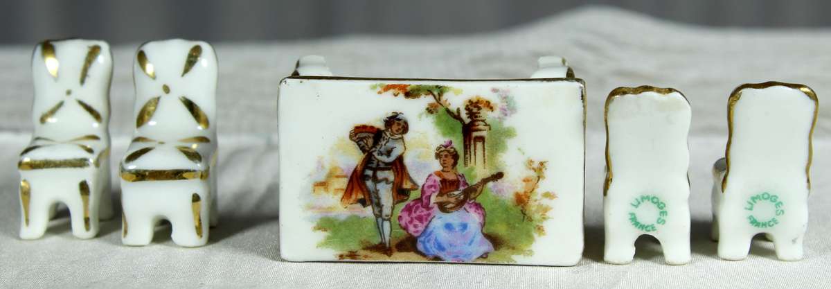 Miniature Limoges - Victorian themed table with four chairs