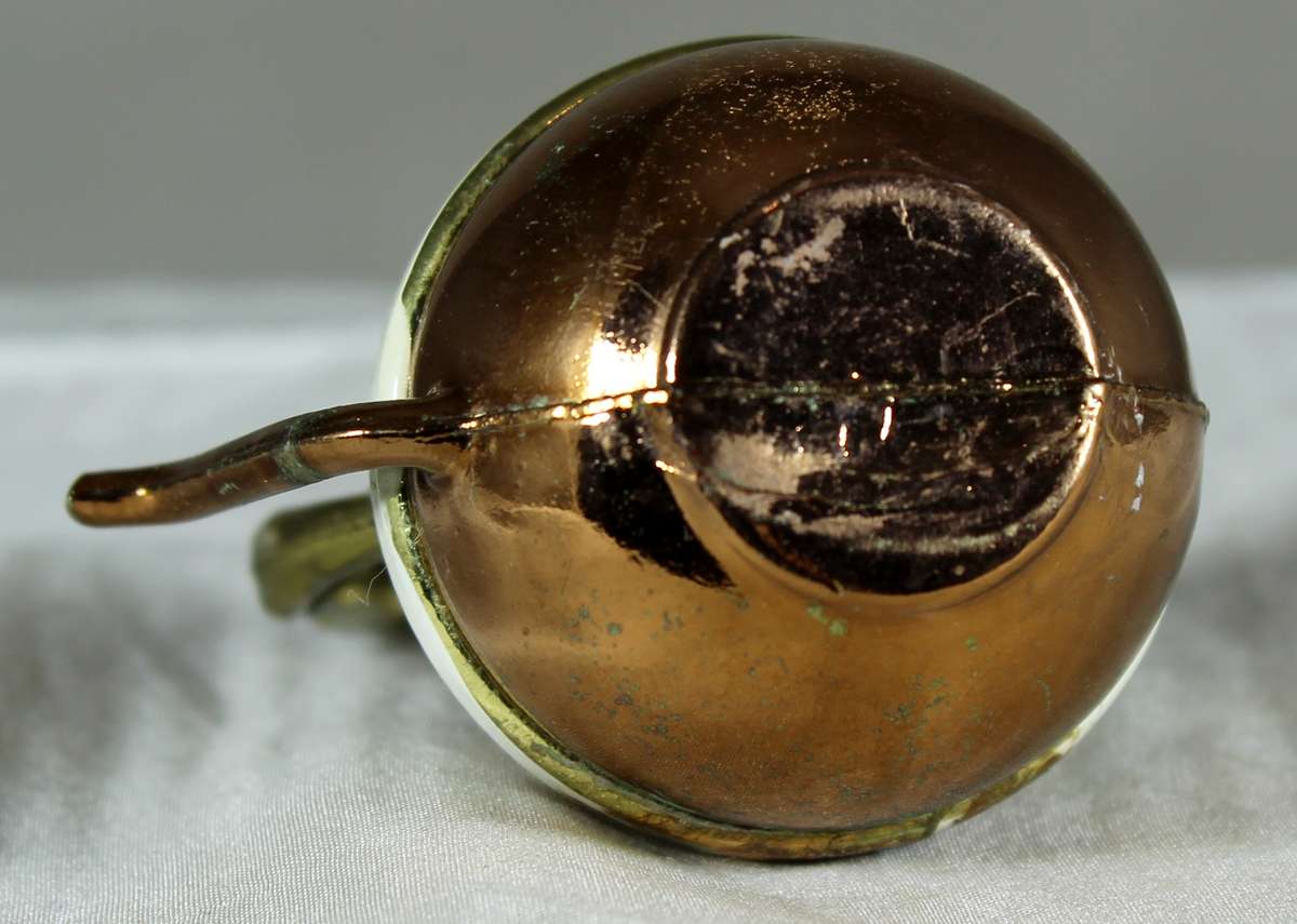 Miniature brass and porcelain kettle
