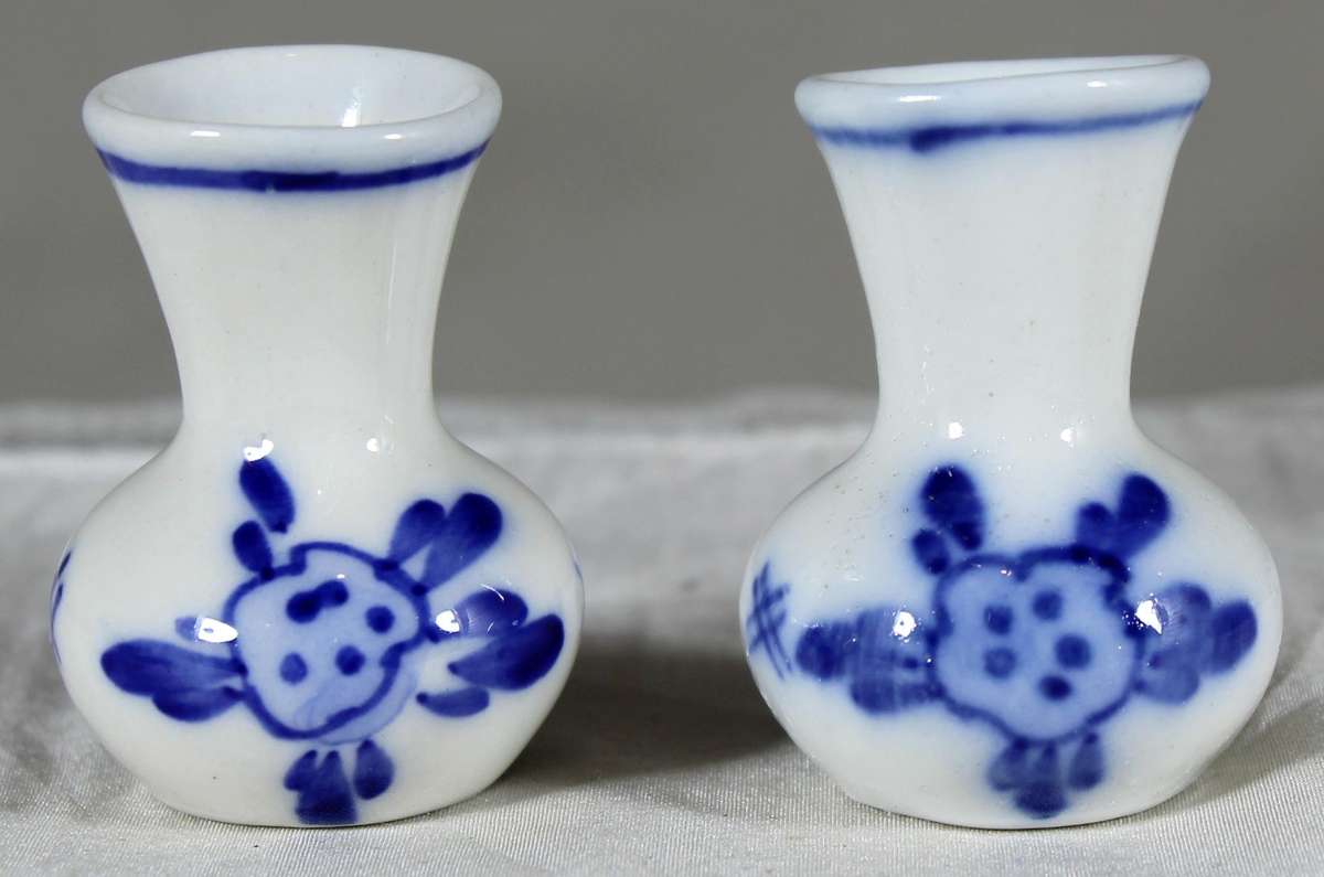 Pair of miniature blue & white vases