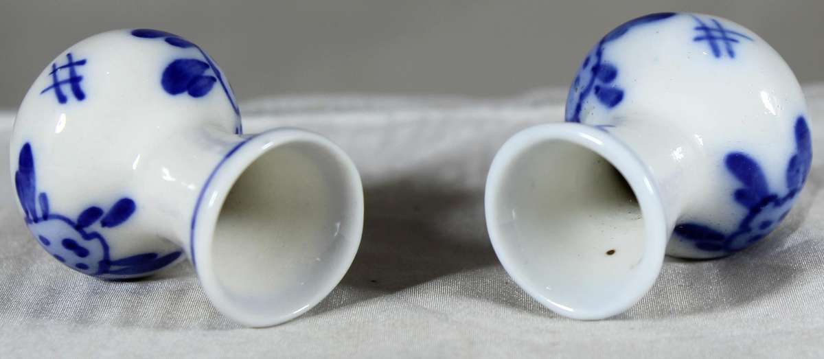 Pair of miniature blue & white vases