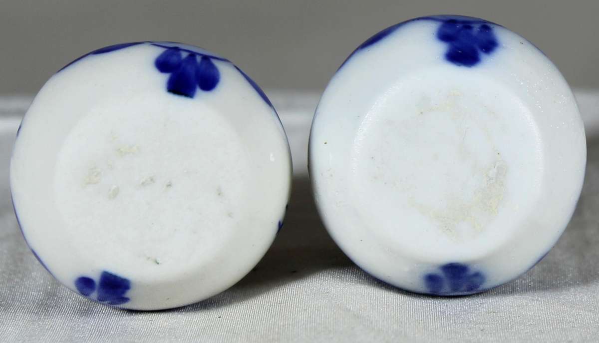 Pair of miniature blue & white vases