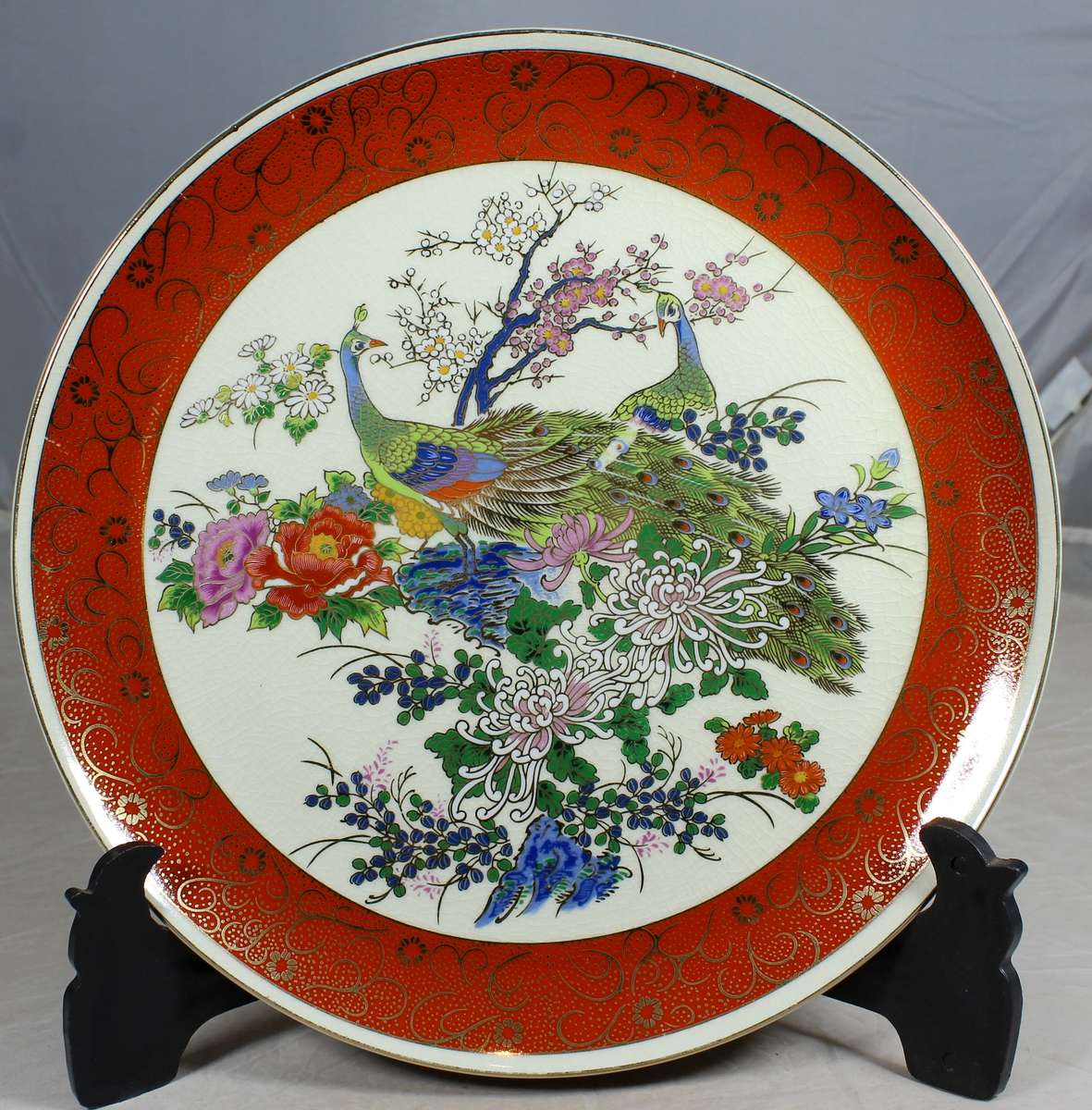 Satsuma display plate with peacocks