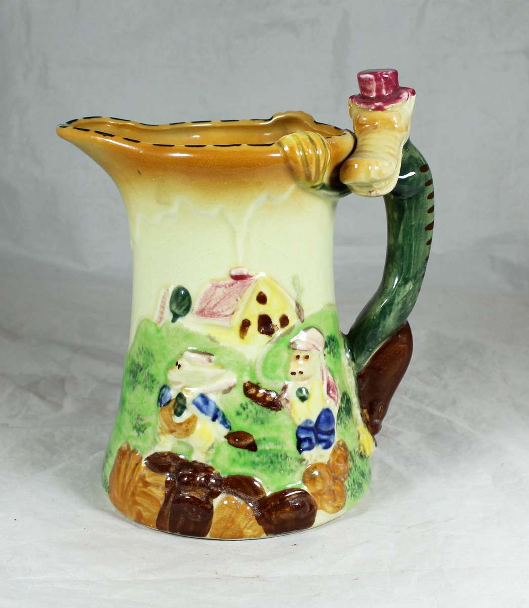 Vintage Reproduction Wade Heath Barley pottery - 3 little pigs & wolf pitcher