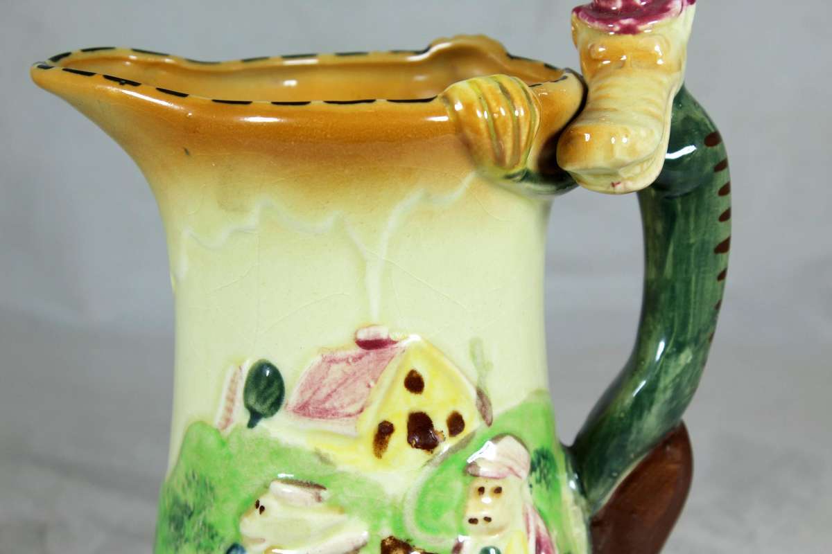 Vintage Reproduction Wade Heath Barley pottery - 3 little pigs & wolf pitcher