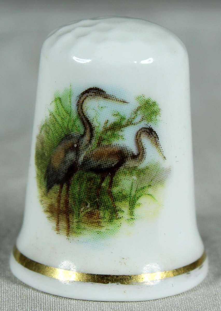 Bone China thimble - Birds in a estuary - Ken Parry