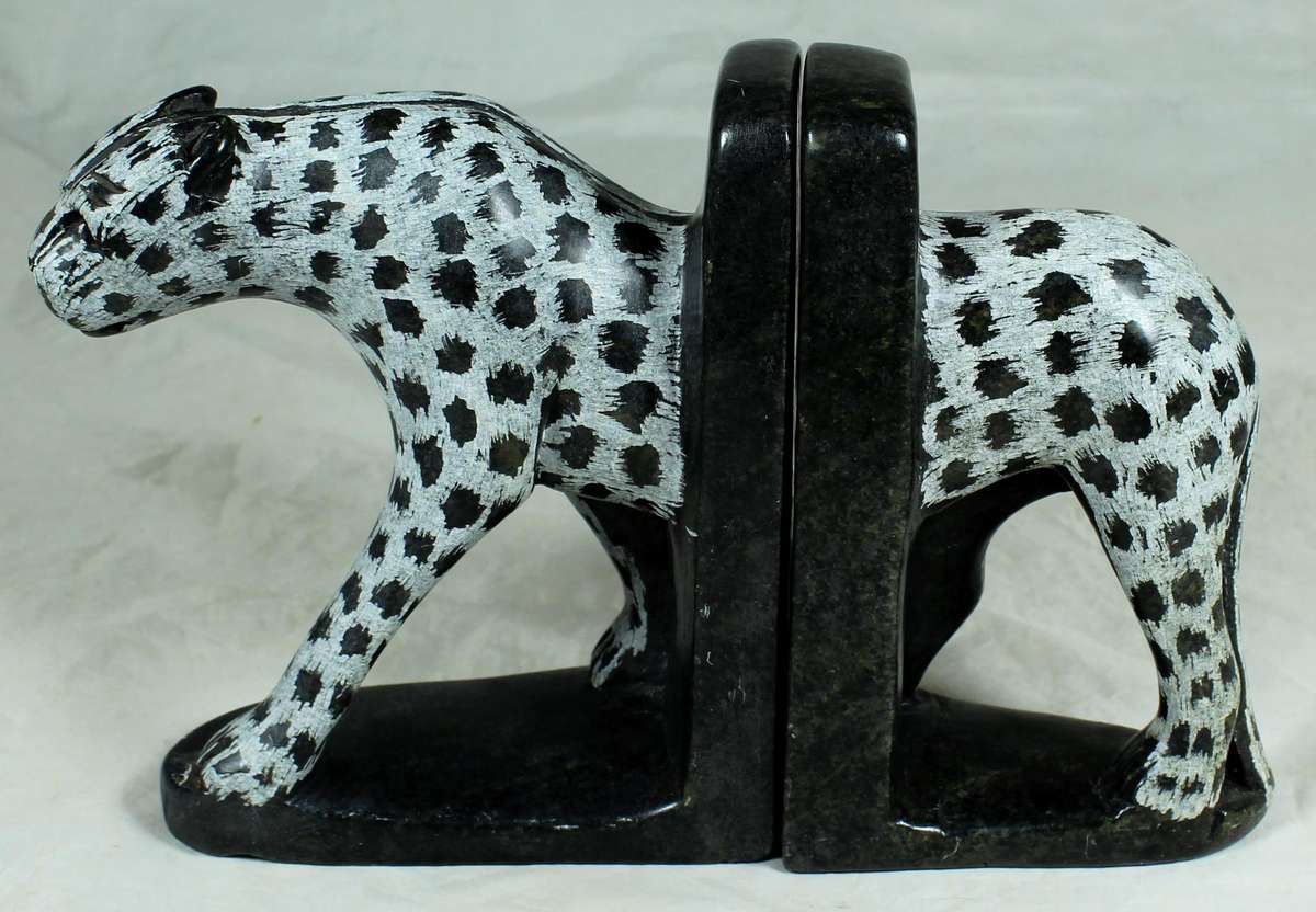 Cheetah carved stone bookend