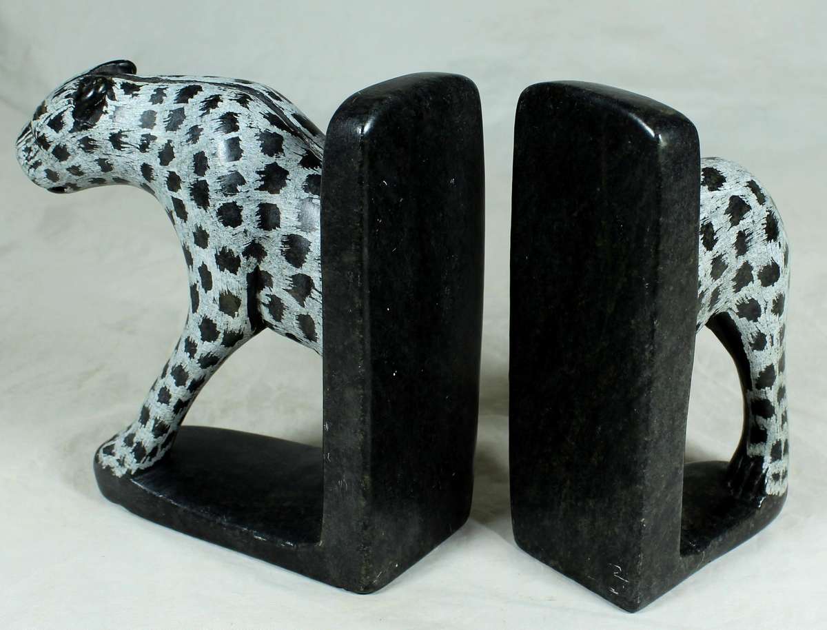 Cheetah carved stone bookend