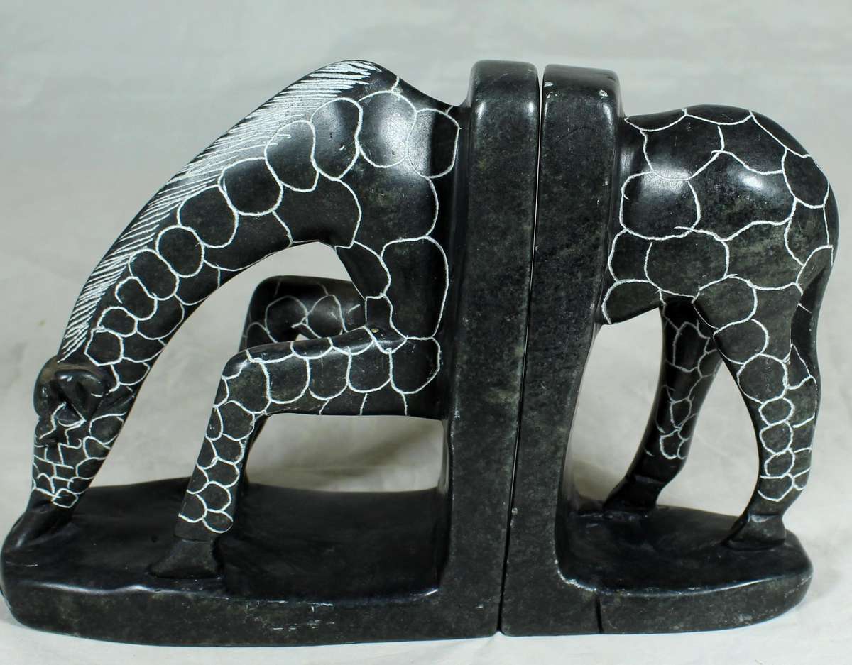 Giraffe carved stone bookend