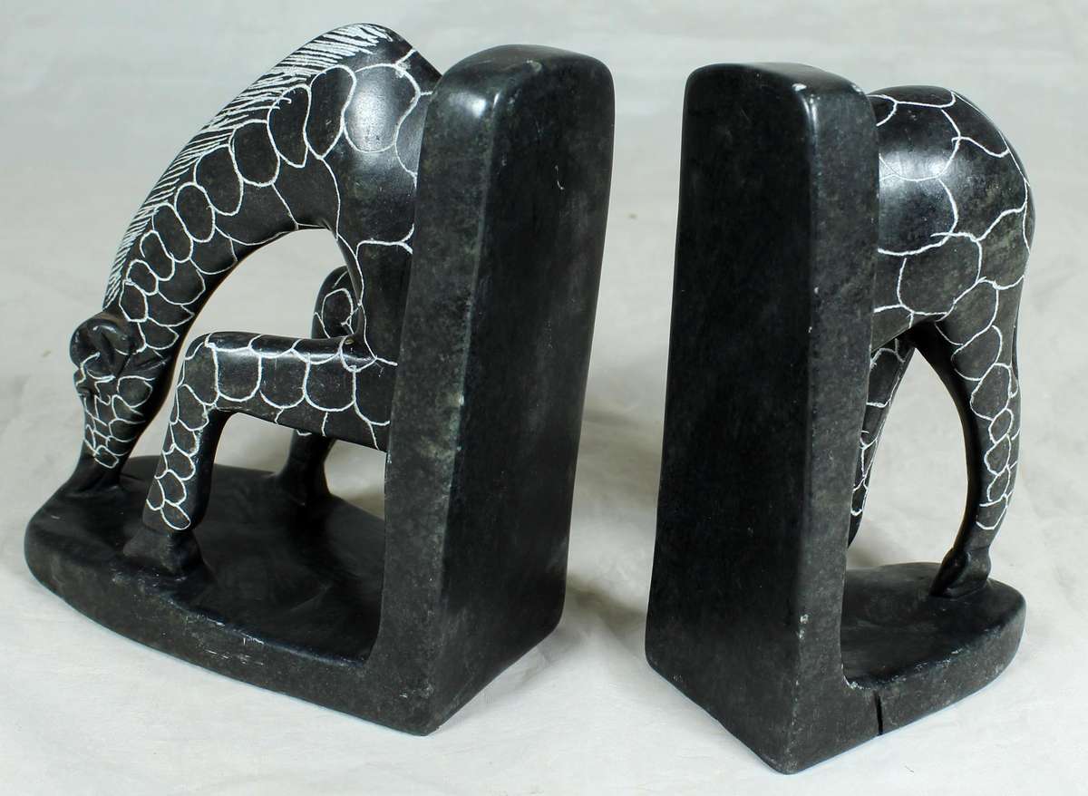 Giraffe carved stone bookend