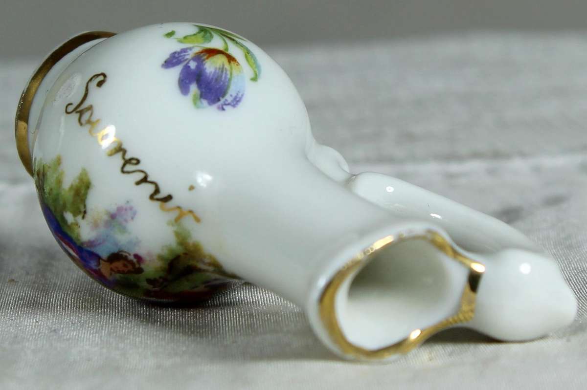 Miniature Limoges water jug with Victorian scene