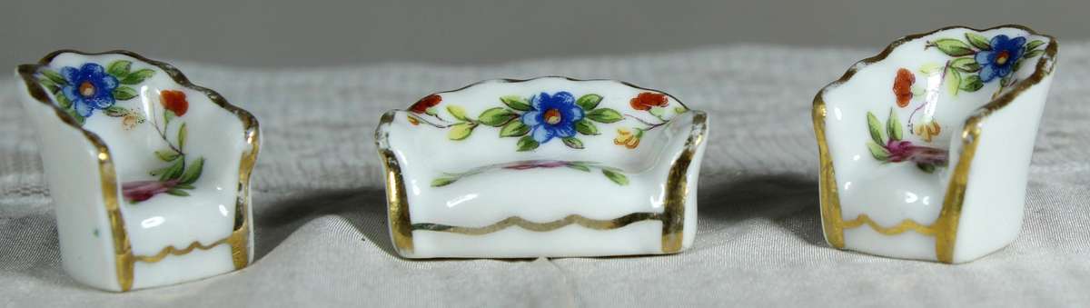 Miniature Limoges couch with two club chairs