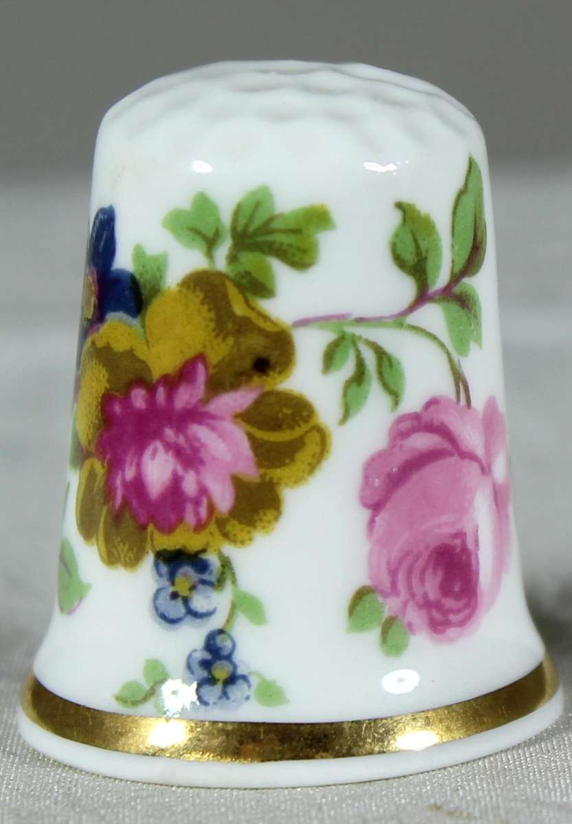 Bone China thimble - pink roses - J&S Crown