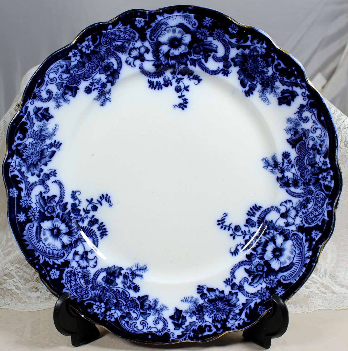 Flow blue & white breakfast plate
