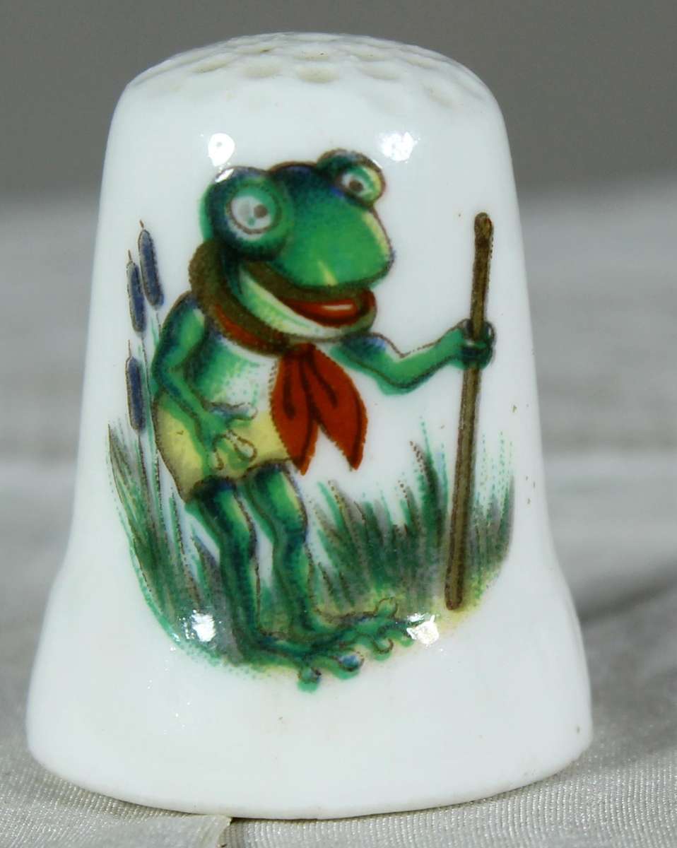 Bone China thimble - Frog with tie and cane