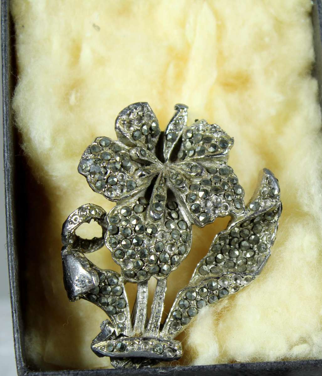 Vintage flower arrangement marcasite brooch