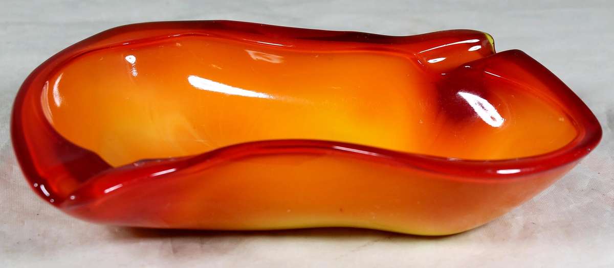Orange & red glass ashtray