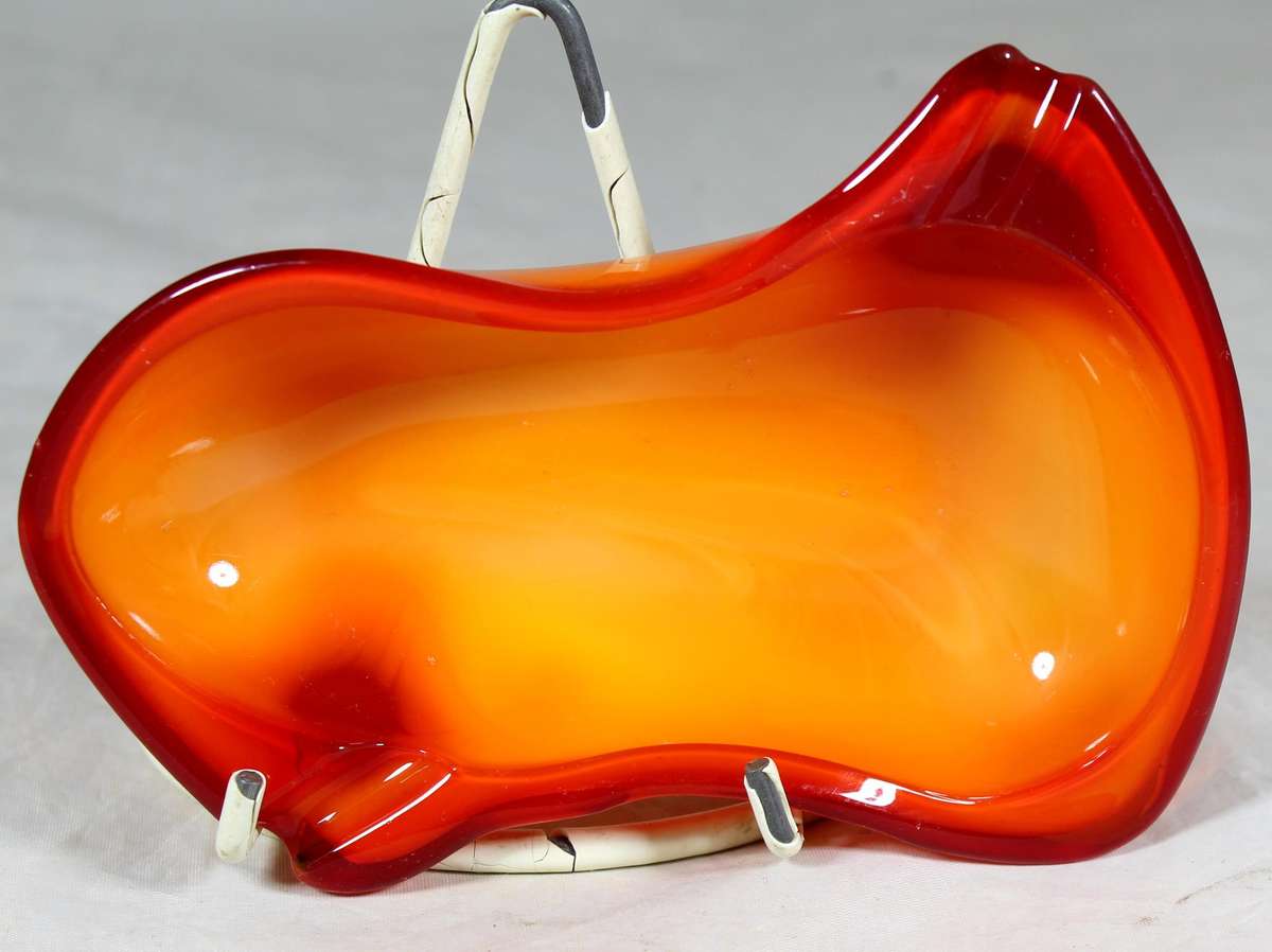 Orange & red glass ashtray