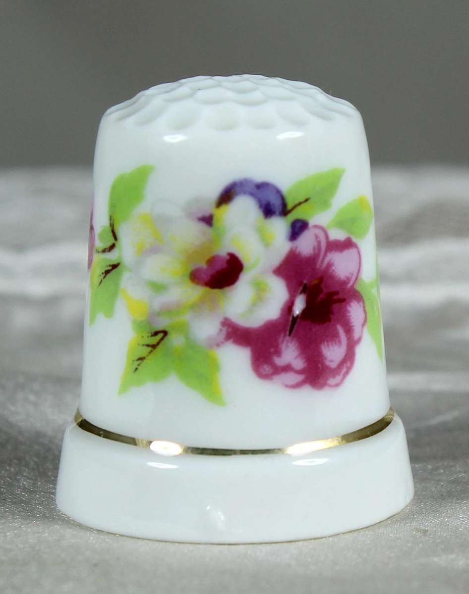 Bone China thimble - multi colored flowers
