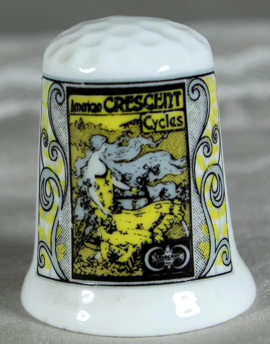 Bone China thimble - Advertising thimble - American Crescent Cycles - Palgrave