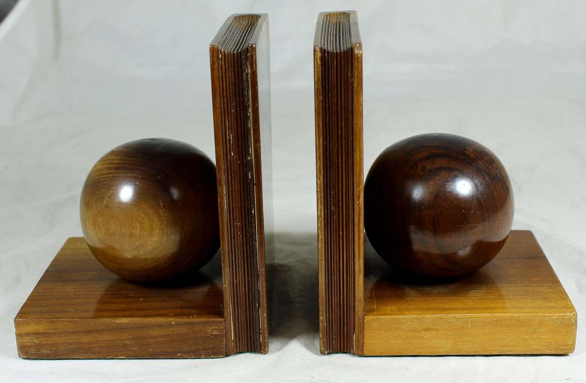 Pair of wooden ball bookends