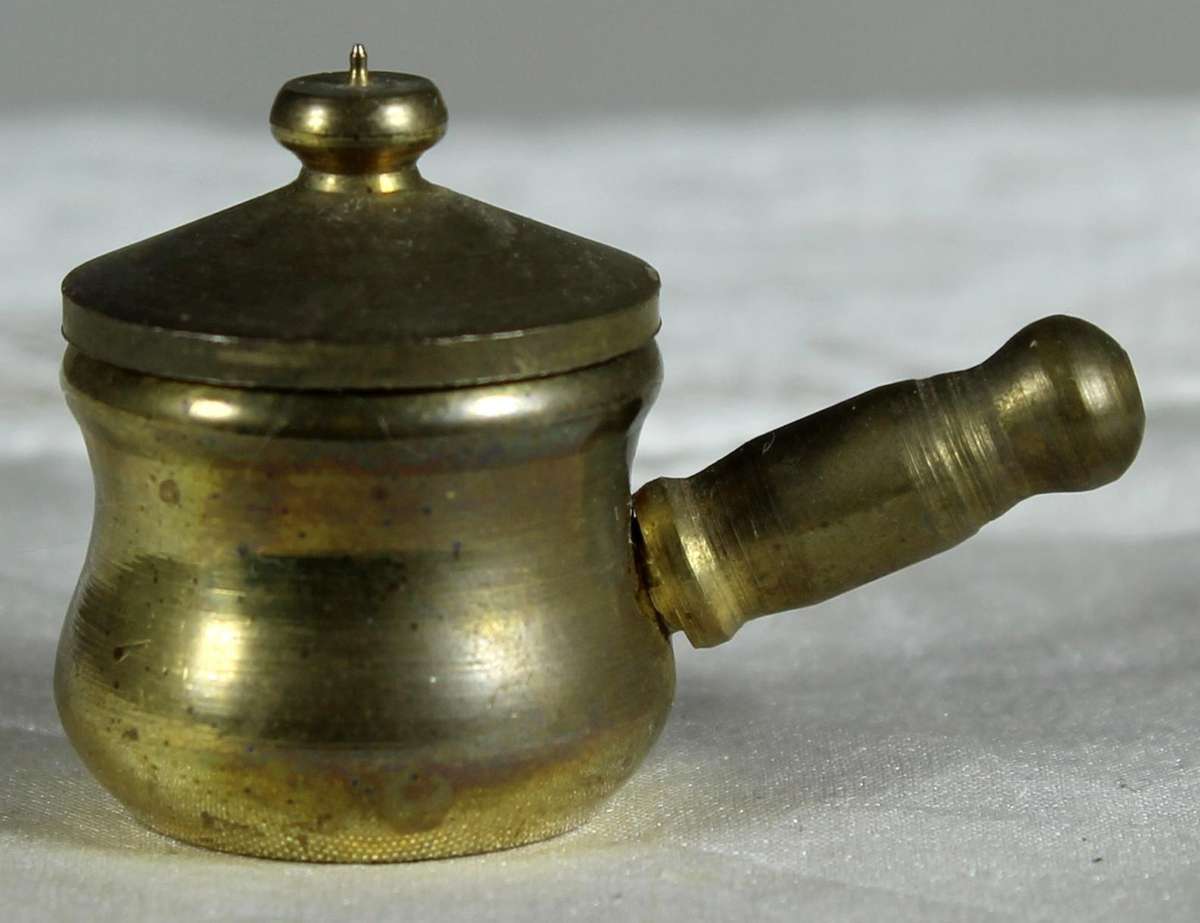 Miniature brass lidded pot