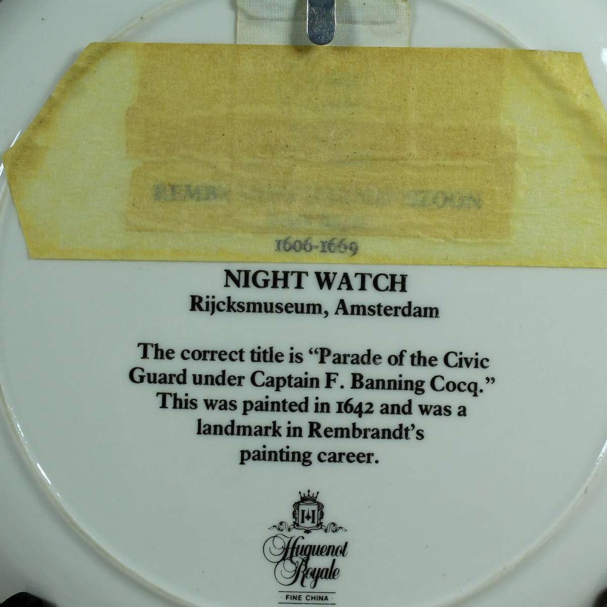 Huguenot Royale display plate - night watch by Rembrandt