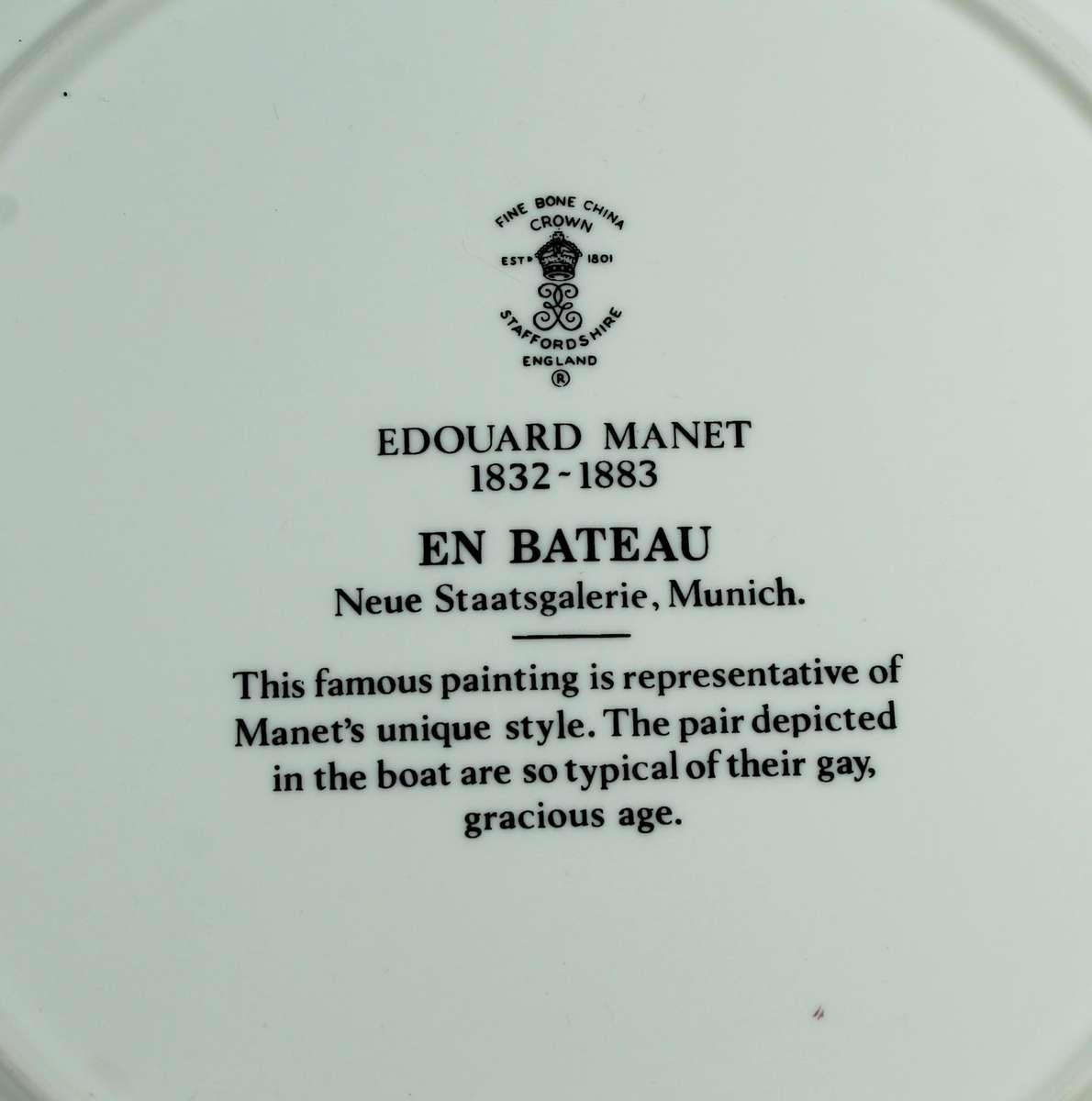 Crown Staffordshire display plate - En Bateau by Manet