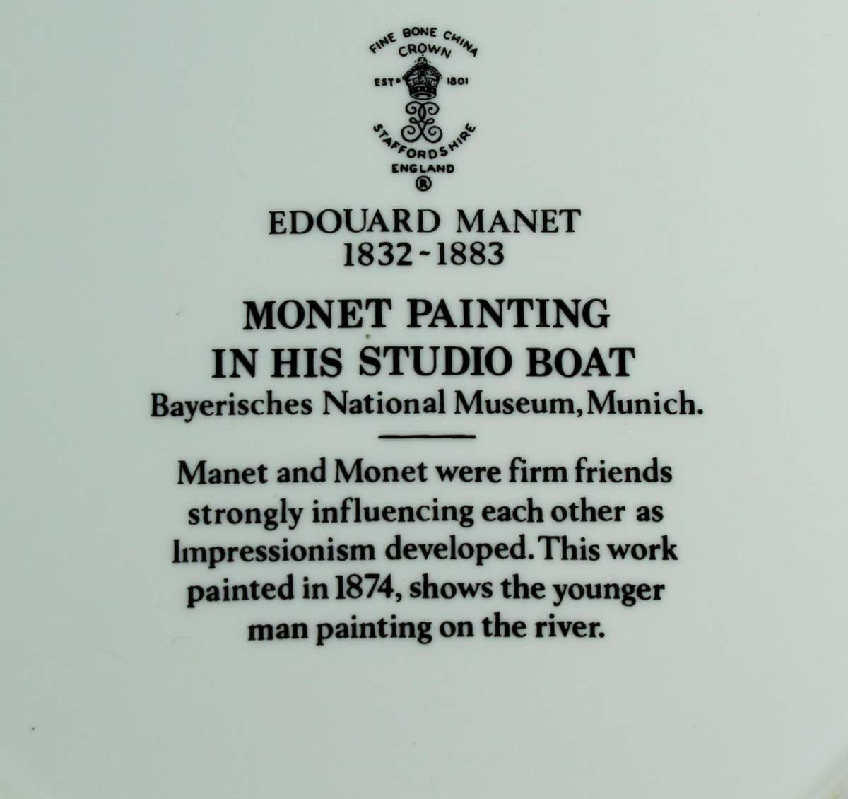 Crown Staffordshire display plate - Monet painting in his studio boat by Monet