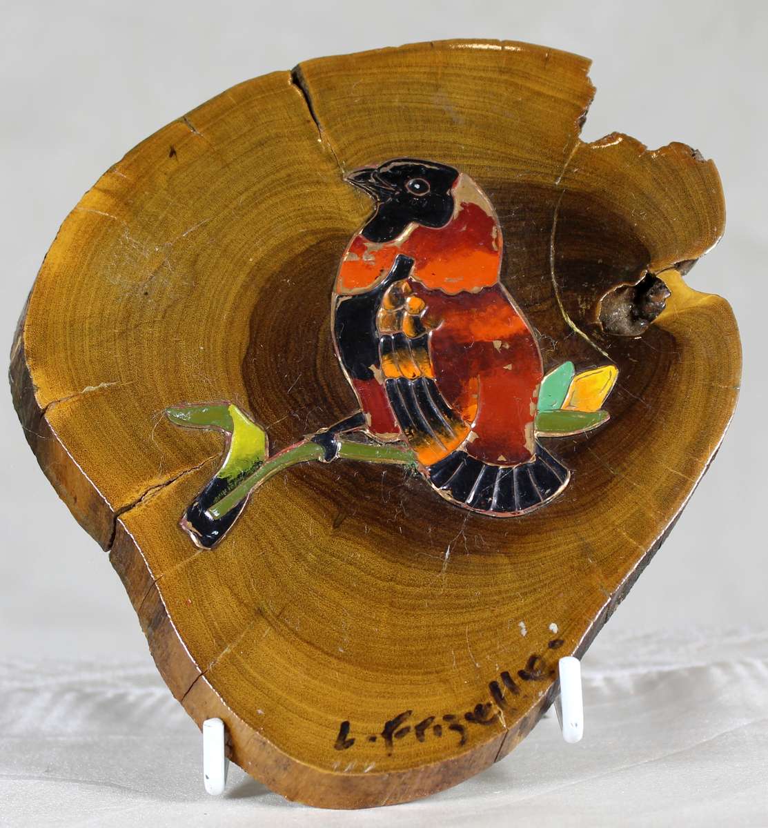 Cloissone original - Bird on olive wood