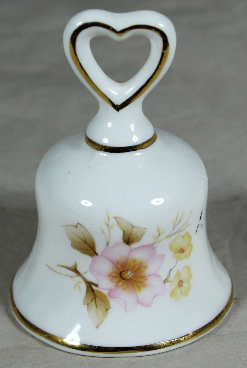 Mini porcelain bell - Regency giftware - pink & yellow flower