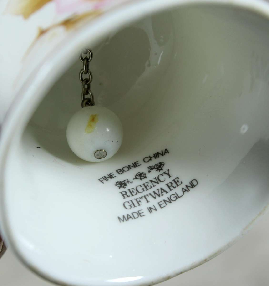 Mini porcelain bell - Regency giftware - pink & yellow flower