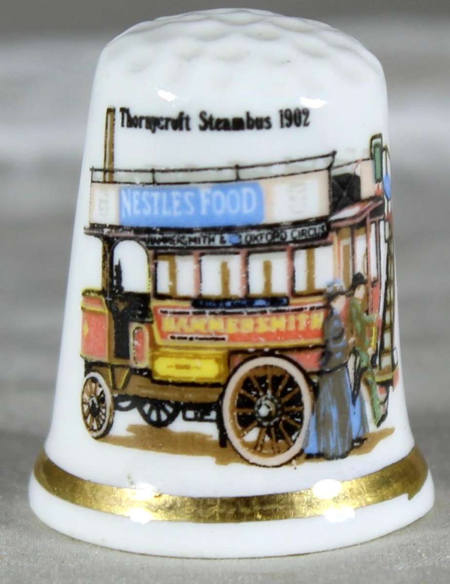 Bone China thimble - Thornycraft steam bus 1902