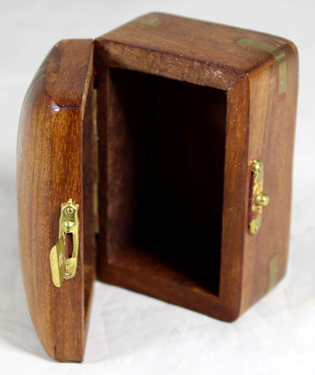 Small wooden box with brass inlay