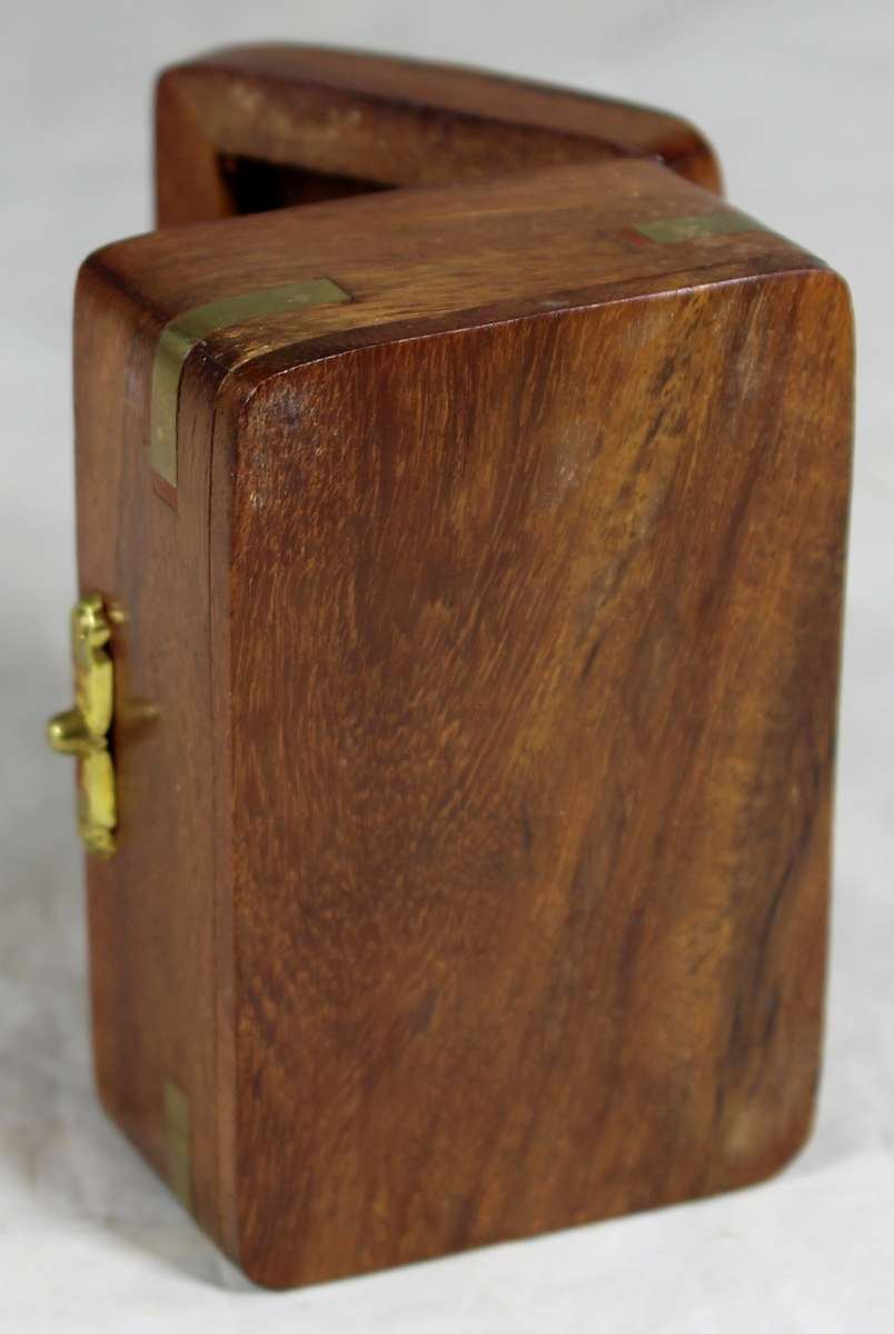 Small wooden box with brass inlay