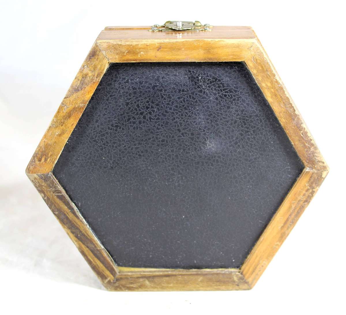 Wooden trinket box with painted leather insert