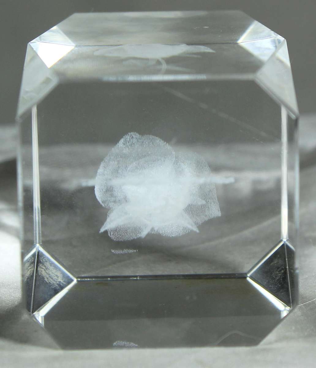 Etched rose paperweight