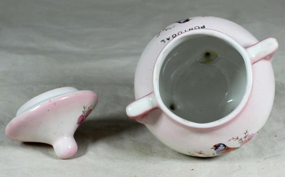 Pink 3 legged pot with painted bird