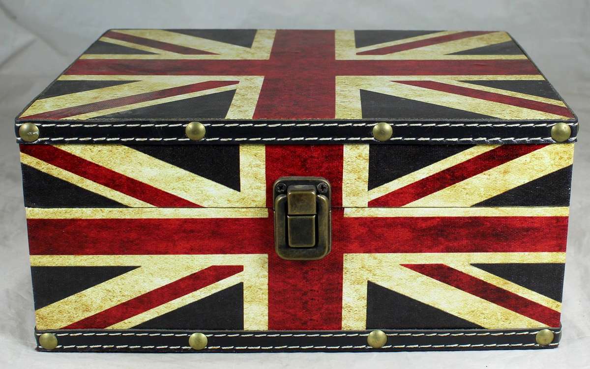 Wooden box with British flag