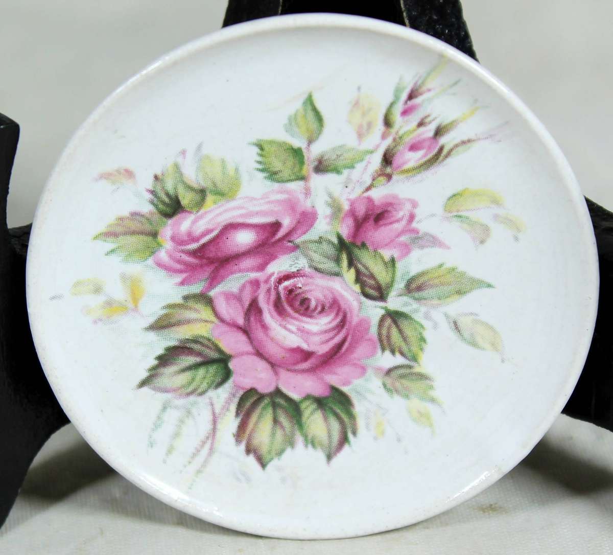 Miniature display plate - Fine bone China - Pink roses