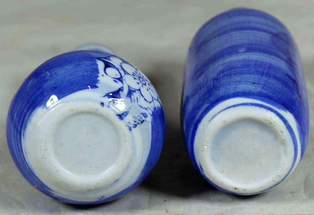 Pair of blue and white posy vases