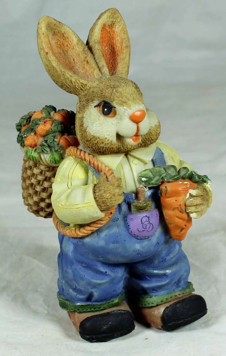 Resin rabbit with bushel of carrots