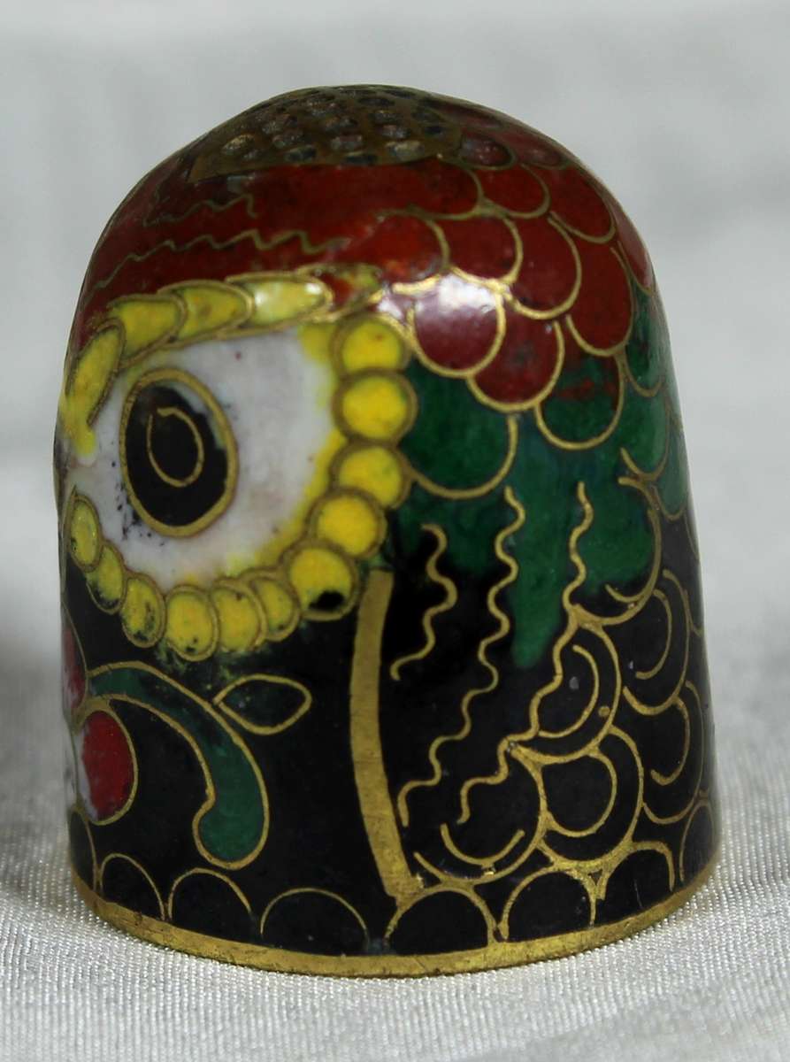 Cloisonne enameled thimble - Owl