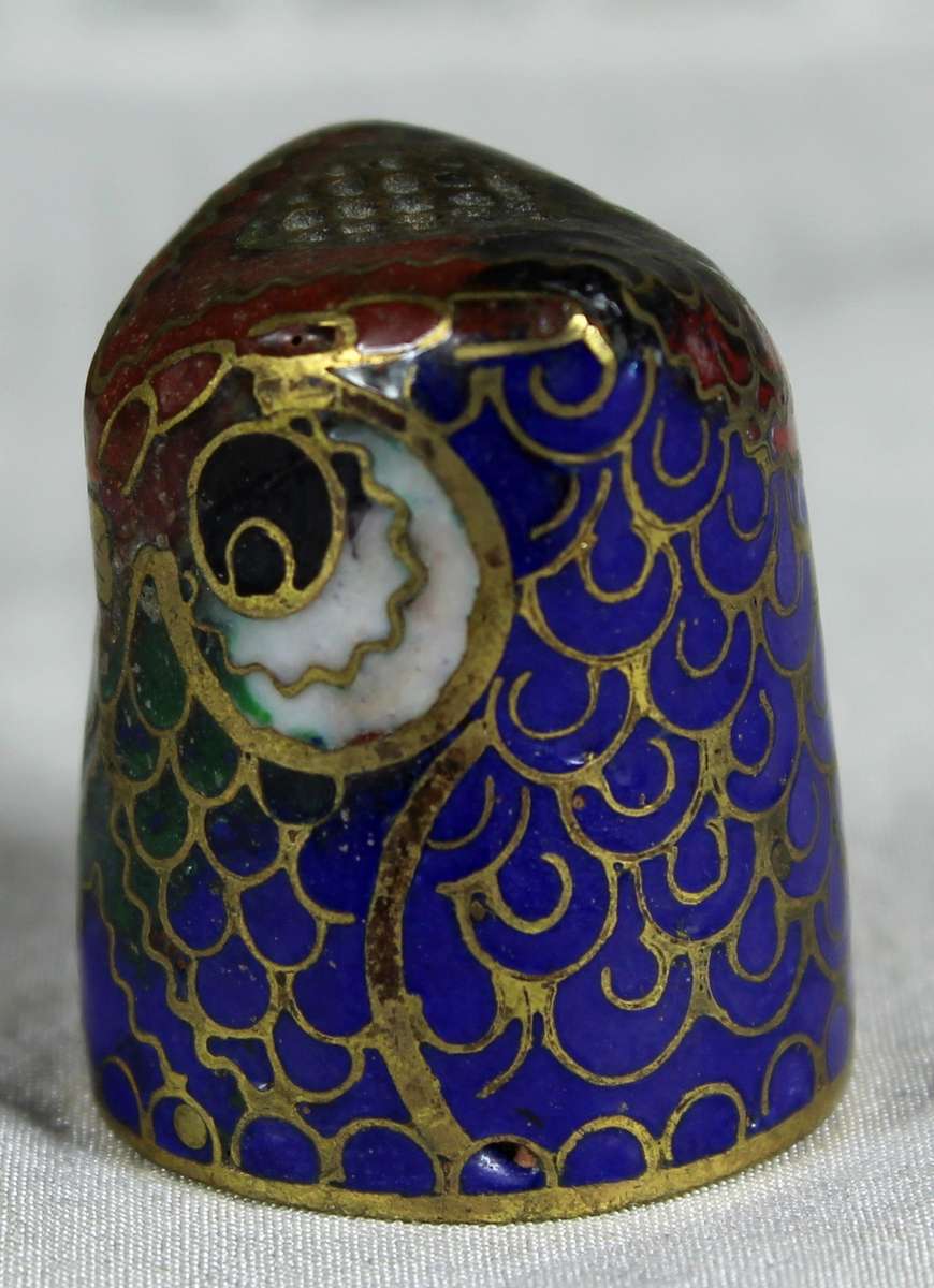 Cloisonne enameled thimble - Owl